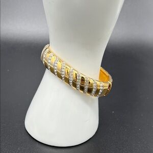 Swarovski Vintage Gold-Tone and Crystal Clasped Cuff Bracelet 7.5”